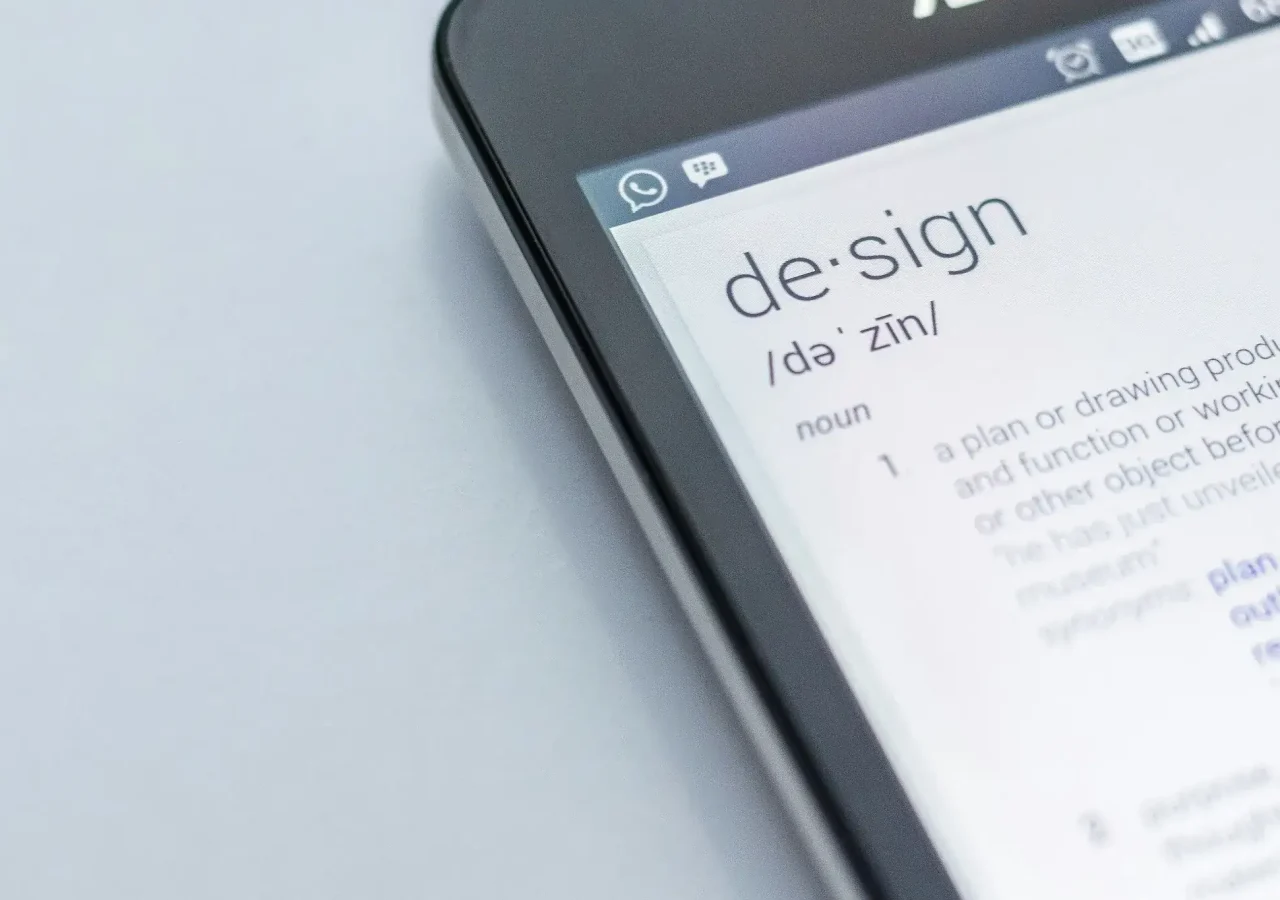 Smartphone screen showing the dictionary definition of the word design.